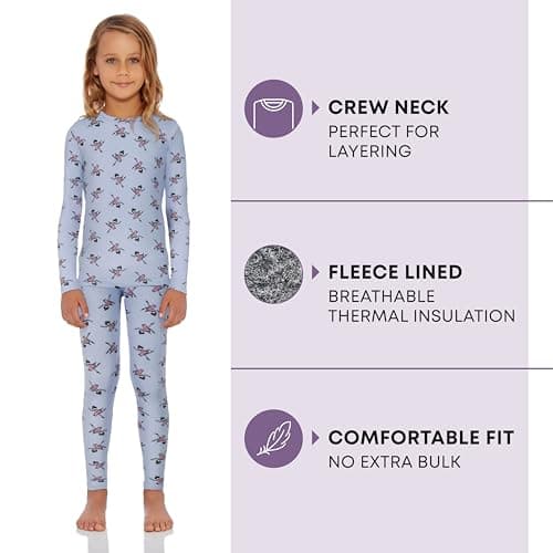 Rocky Thermal Underwear For Girls (Long Johns Thermals Set) Shirt & Pants, Base Layer w/Leggings/Bottoms Ski/Extreme Cold (Ballerina - Large)
