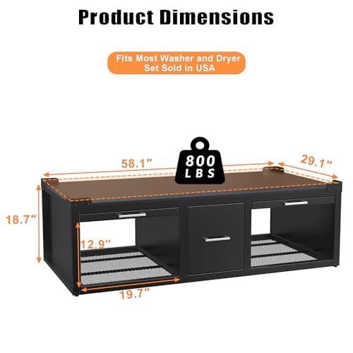 GDLF Washer and Dryer Pedestals, Universal Fit Washer and Dryer Stand with Pull-Out Shelf, 58.1"x29.1"Laundry Pedestal with Storage, 800LBS Capacity，Black