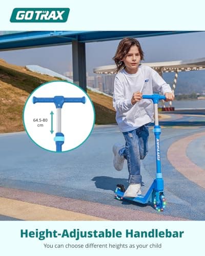 Gotrax K03 Kick Scooter for Kids, 5" LED Lighted Wheels and Adjustable Handlebars, Lightweight Design and Anti-Slip Deck, Max Load 110 Lbs, Kids Scooter for Boys & Girls Ages 3+, Blue — view 2