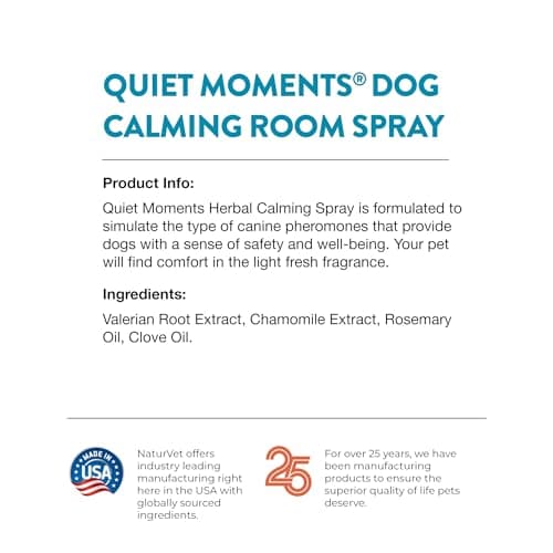 NaturVet Quiet Moments Herbal Calming Room Spray Dog Supplement - Ideal for Cars, Dog Crates, New Environments - Helps Reduce Pet Stress, Storm Anxiety, Motion Sickness - 8 Oz. — view 7