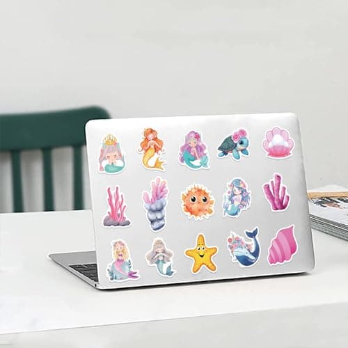 50Pcs Mermaid Sticker, Cute Marine Organism Stickers for Kids Teens Adults, Vinyl Cartoon Pink Animals Decals Kawaii Sticker for Decor Water Bottles Laptops Guitar Scrapbook (Mermaid) — view 5