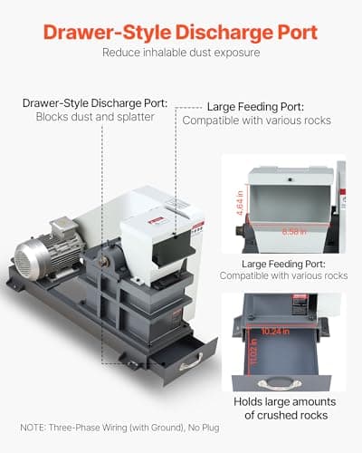 VEVOR Jaw Crusher Machine, 2.2KW High Power Rock Stone Crush Machine, 6.10 x 5.12 inch Feeding Port, 1740 RPM Speed Stone Shatter Grinder, Electric Stone Shatter 220V, for Rock Coal Glass Bottle — view 4