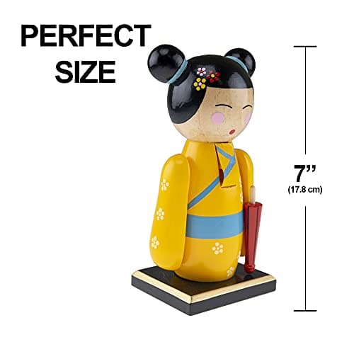 Clever Creations Yellow Kimono Doll 7 Inch Chubby Wooden Nutcracker, Festive Christmas Décor for Shelves and Tables