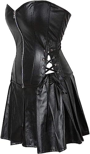 KSHUN Women's Plus Size Leather Steampunk Corset Skirt Set Sexy Punk Rock Gothic Corset Dress (Black,3X-Large) — view 2
