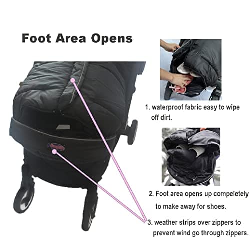 Cozy Toe Stroller Bunting Bag,Soft Coral Fleece Lining,Weather Proof Universal Footmuff Adaptable for Strollers Joggers Pushchair — view 2