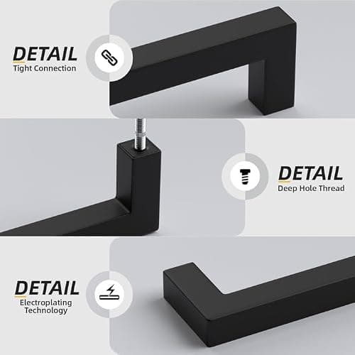 goldenwarm Black Cabinet Handle 5in 10Pack Stainless Steel Square Bar Drawer Handles for Kitchen Cupboard| Poignée Armoire Cuisine Noire 5po Acier Inoxydable Moderne Pour Cuisine Salle de Bain — view 4