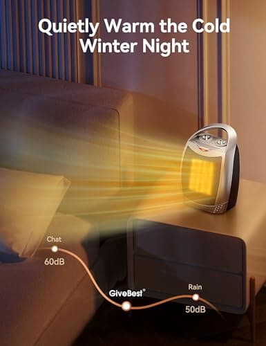 GiveBest Portable Electric Space Heater with Thermostat, 1500W/750W Safe and Quiet Ceramic Heater Fan, Heat Up 200 Square Feet for Office Room Desk Indoor Use, Silver — view 3