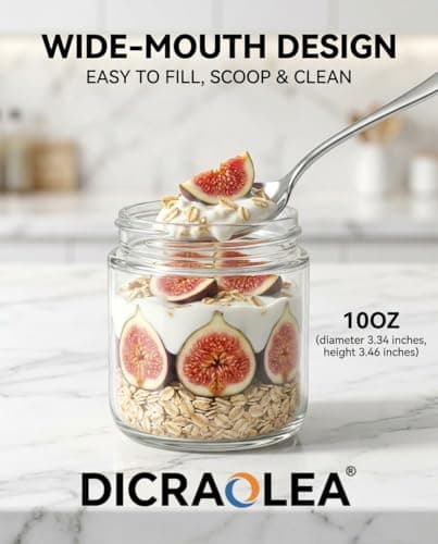 DicraoLea 10oz 4Pack Glass Overnight Oats Jars Containers with Airtight Leakproof Lids, Reusable Mason Jars for Meal Prep, Yogurt Parfaits, Smoothies, Salads & Healthy Breakfasts (10 OZ-4-1) — view 4