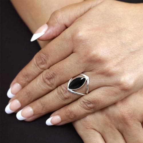 JEWELOPORIUM Black Onyx Silver Ring Size 8, 925 Sterling Silver Ring for Women, Natural Marquise Stone Handmade Jewelry — view 2