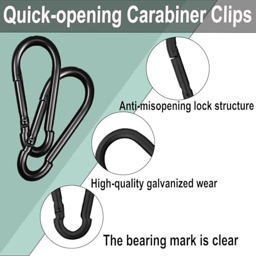 High-PQ Black Carabiner, Heavy Duty Galvanized Steel Spring Snap Hook Carabiner Clips with 550LBS Holding Capacity, Ideal for Outdoor, Hammock, Swing and Travel (30PCS M8 3Inch) — view 4