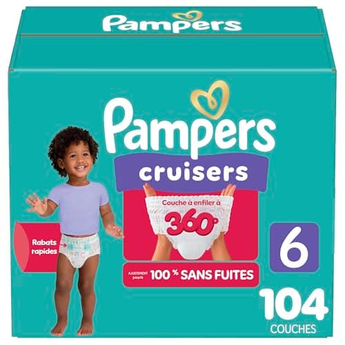 Pampers Diapers - Cruisers 360 degrees - Size 6, up to 100% Leakproof Fit, Designed for Active Babies, Pull On Diaper, EZ Off Tabs Designed for Easy Changes, 1 Pack (Count of 104)