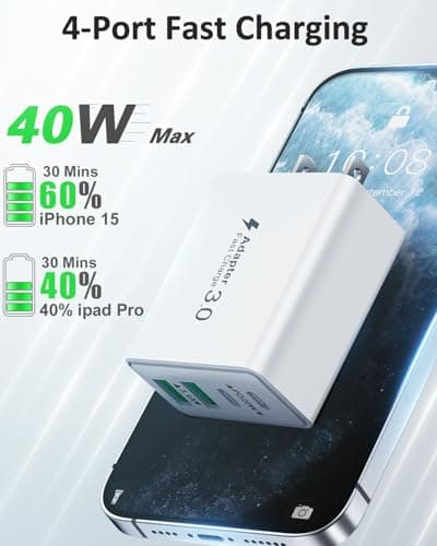 2-Pack USB C Wall Charger, 40W Fast USB C Charger Block, 4-Port Dual PD Power Adapter+ QC Multiport USB Wall Plug Double Type C Charging Block for iPhone 16 15 14 13 12 11 Pro Plus Max XR, Samsung