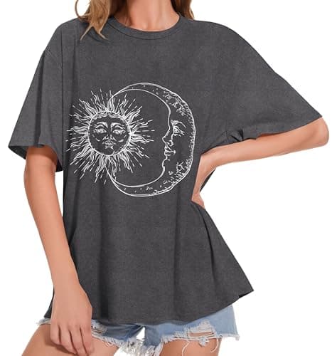 ADOREJOY Womens Oversized T-Shirt Summer Short Sleeve Tops Casual Boyfriend Shirt Loose Fit Tees(A Moon Grey,L) — view 4