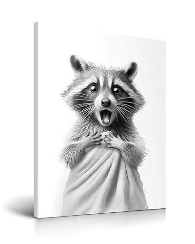 HesenDot 30x40cm Raccoon Wrapped in Towel Funny Framed Bathroom Wall Art