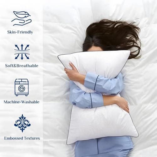 JOLLYVOGUE Pillows Standard Size Set of 2, Cooling and Firm Pillows with Oeko-Tex Certified Down Alternative Filling for Side, Back, and Stomach Sleepers, Hotel Collection — view 5