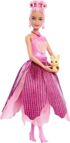 Barbie Petal Pop Scented Doll with Pink Tulip Dress & Accessories, Bouquet Reveal with Pet Bunny & Surprises Like Watering Can, Necklace & Earrings​​​ — view 4
