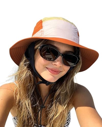 Clakllie Quick Dry Surf Bucket Hat with Chin Straps Sun Protection Cap Waterproof Fishing Sun Hat for Men Beach Hiking Hats,DCL1-Orange