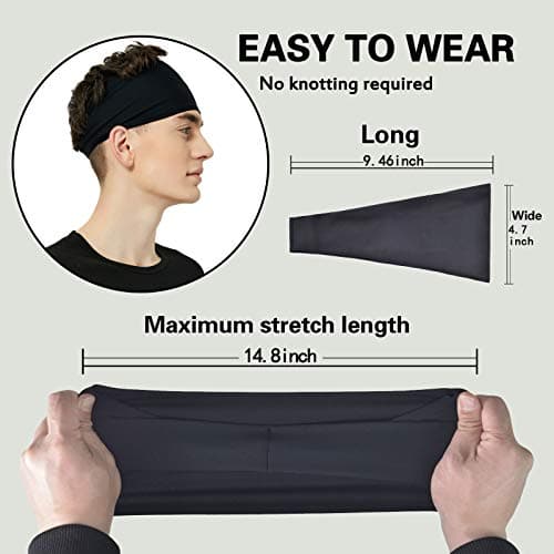 Pilamor Sports Headbands for Men (5 Pack),Moisture Wicking Workout Headband, Sweatband Headbands for Running,Cycling,Football, Yoga,Hairband for Women and Men(Gray, Green, White, Blue, Black) — view 4