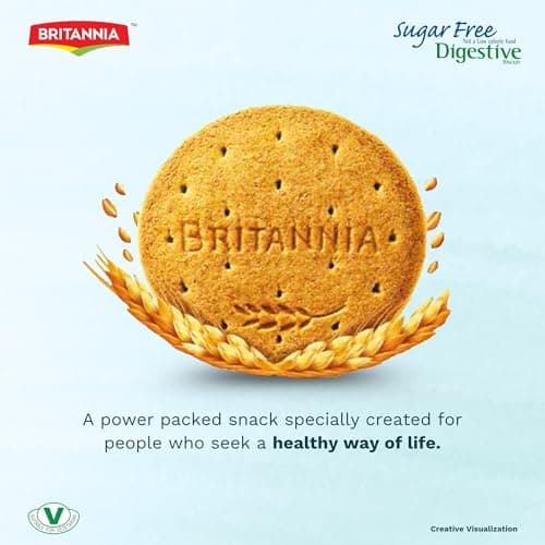 BRITANNIA Digestive Sugar Free Tea Time Cookies 12.34oz (Pack of 1-350g) - Healthy Snacks Breakfast, Lunch Snacks Whole Wheat Flavor - Light & Crispy Toasted - Suitable for Vegetarian — view 5