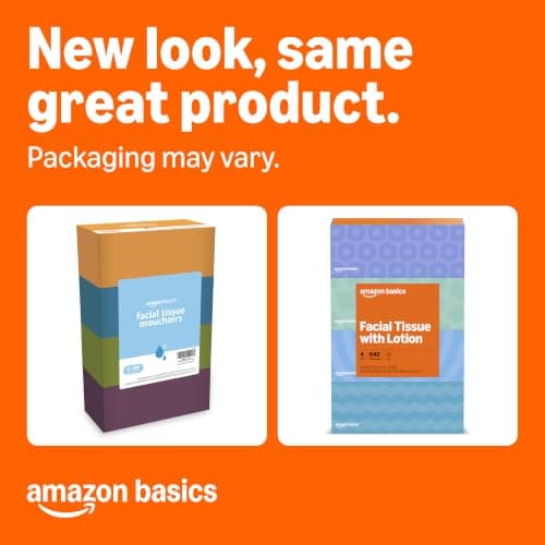 Amazon Basics Facial Tissue, 2-Ply, 640 Count (4 Packs of 160), (Packaging may vary)