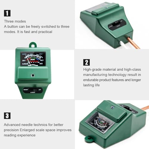 SONKIR Soil pH Meter, MS02 3-in-1 Soil Moisture/Light/pH Tester Gardening Tool Kits for Plant Care, Great for Garden, Lawn, Farm, Indoor & Outdoor Use (Green) — view 2