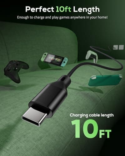 2 Pack 10FT/3M Charger Charging Cable for PS5/Xbox Series X/S Controller/Switch 2 Console, Replacement USB Charging Cord Nylon Braided Type-C Ports Accessories for Playstation 5/Switch 2/Xbox Series X — view 3