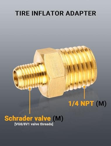 2-Pack 1/4'' Female NPT Air Chuck with Clip, Locking Closed Ball Tire Chuck with Inflator Adapter 1/4 NPT (m) to Schrader Valve (m), 2-Way Connection Tire Nozzle for Tire Inflator Air Compressor Hose — view 4