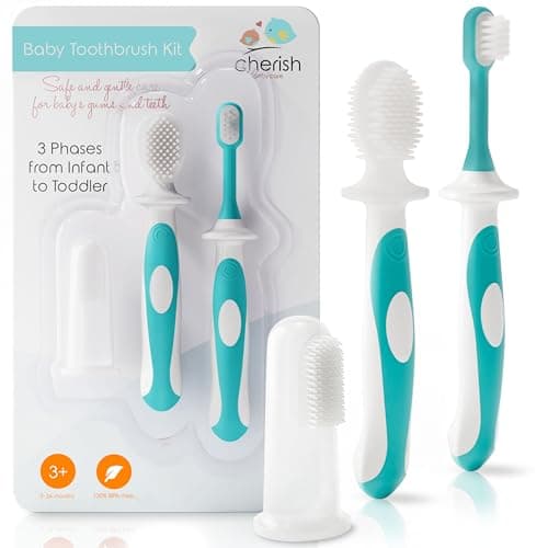 Cherish Baby Care Toothbrush Set (3-24 Months) - 3-Pack Finger, Training & Toddler Toothbrushes, BPA-Free, Newborn Essentials