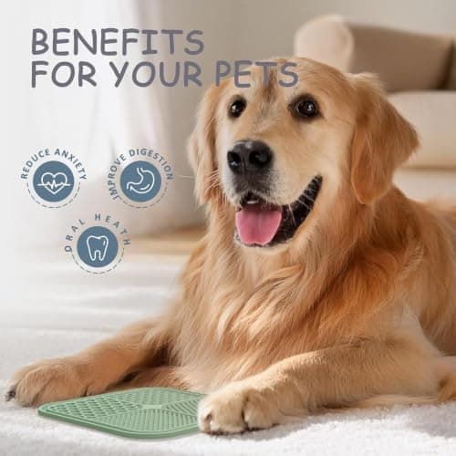 ChefAide 2 Pack Lick Mat for Dogs,Cats,Upgraded 8.5×8.5 inches Licking Mats with Suction Cups,Slow Feeder Licking Pad for Anxiety Relief and Boredom Reducer,Suitable for Dog Training (Green & Beige) — view 5
