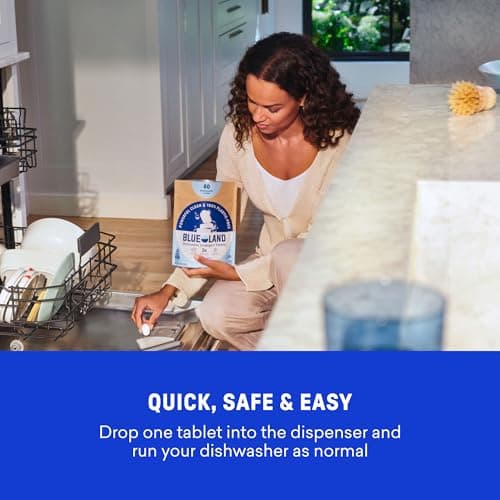 BLUELAND 100% Plastic-Free Dishwasher Detergent Tablets, 60 Count, Free & Clear, Eco-Friendly Dishwashing Pods, Cuts Grease & Stuck on Food, Rinses Clean for Streak-Free Shine — view 7
