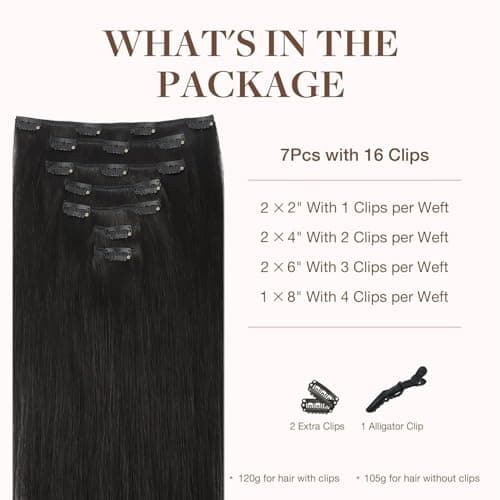 GOO GOO Clip in Hair Extensions Real Human Hair, Remy Human Hair Extensions Clip ins for Women, Natural Human Hair, 20inch 120g 7Pcs, 1B Natural black