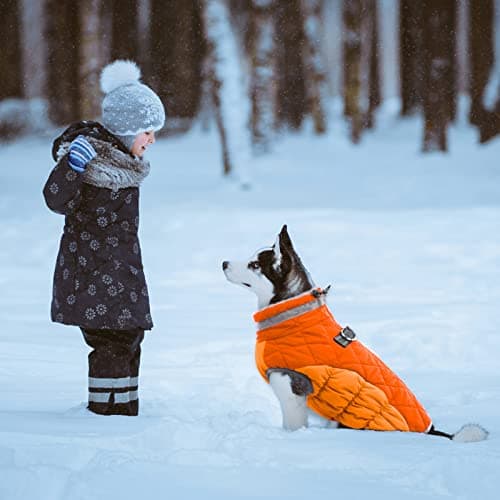 Lelepet Dog Coat Warm Dog Winter Coat Waterproof Dogs Jacket with Harness Built in Reflective Pet Fleece Vest Zip-Up Cold Weather Coats for Large Dogs Turtleneck Windproof Coats Boxer Blaze Orange XL — view 4