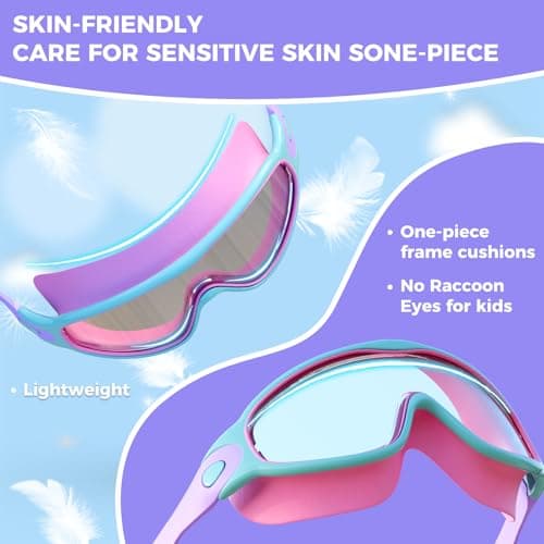 CMBJJU 3 Pack Swimming Goggles, Kid Goggles with Earplugs Large Frame Anti-Fog/UV Wide View Swim Goggles Boys Girls 6-14 (3PACK-Purple+Colorful Blue+Green-SG09) — view 5