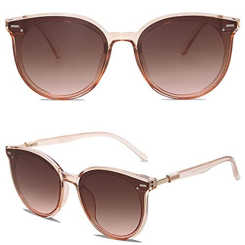 SOJOS Classic Round Sunglasses for Women Men Retro Vintage Shades Large Plastic Frame Sunnies SJ2067 with Crystal Brown Frame/Brown Lens — view 2