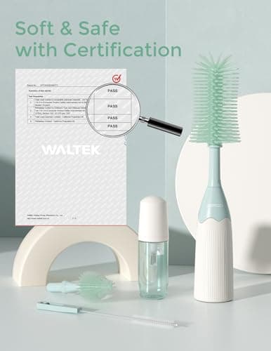 Momcozy Bottle Brush Kit with Push-Press Foam Design - Newborn Essentials Gift, Portable Cleaning Tool for Home & Travel, Baby Bottle Cleaner Brush for Breast Pumps & Nipples, Green — view 4