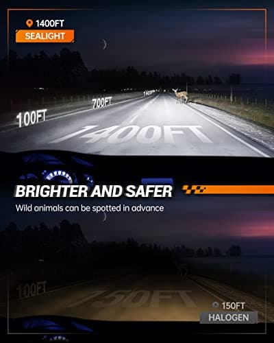 SEALIGHT H13 9008 LED Headlight Bulbs 50000LM 800% Brightness, Dual Hi/Lo Beam, 6000K Cool White, High Low Beam H13 Halogen Replacement, Plug and Play, IP67 Waterproof, Pack of 2 — view 2