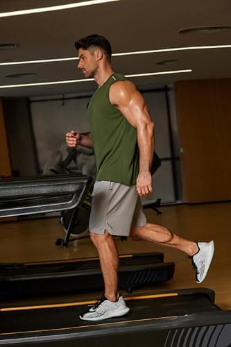COOFANDY Workout Muscle Tanks for Men Lightweight Breathable Tank Top Men Sleeveless Gym Tee Shirts Army Green 2XL — view 4