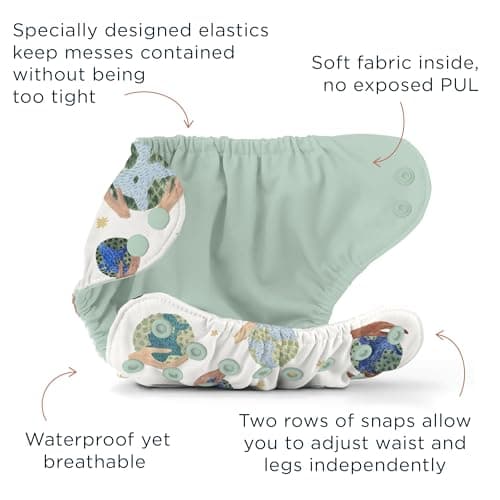 Esembly Cloth Diaper Cover - Reusable Swim Diaper, Waterproof, Breathable - Adjustable Outer Layer Over Absorbent Inner for Blowout Protection - Ink, Size 2 (18-35lbs) — view 3