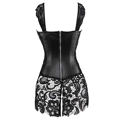 KSHUN Women's Vintage Leather Plus Size Shoulder Strap Bustier Corset Top Black, 2X-Large — view 2