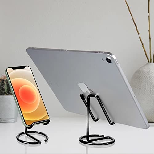 ROPOSY Cell Phone Stand for Desk, Cute Metal Black Cell Phone Stand Holder Desk Accessories, Compatible with All Mobile Phones, iPhone, iPad — view 6