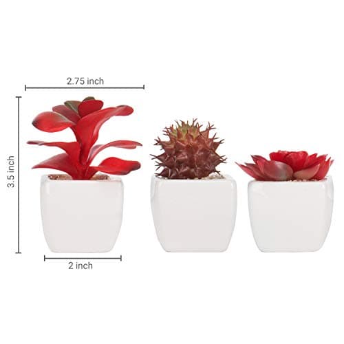 MyGift Set of 3 Miniature Artificial Succulent Plants w/Ceramic Plant Pots, Red — view 4