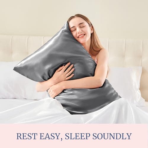 BEDELITE Satin Pillowcase for Hair and Skin, Super Soft and Cooling Similar to Silk Pillow Cases 2 Pack with Envelope Closure, Gift for Women Men(20"x30" Queen Size, Dark Grey) — view 3
