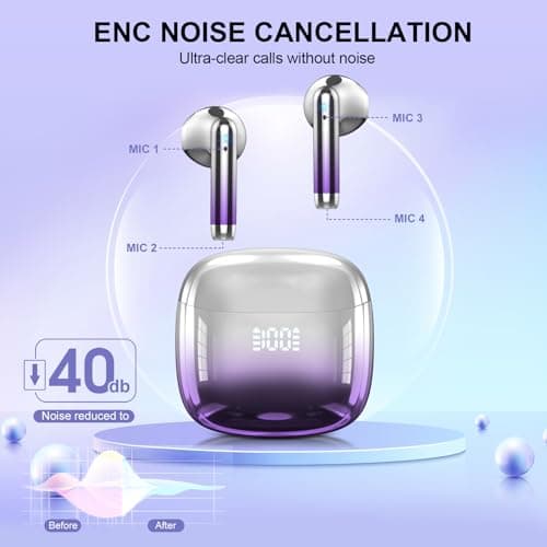 Wireless Earbuds, Bluetooth Headphones 48H Playtime Ear Buds with LED Power Display, IPX7 Waterproof Bluetooth 5.4 Earphones in-Ear Earbuds with 4 Mic for Android iOS Cell Phone Laptop, Purple — view 3