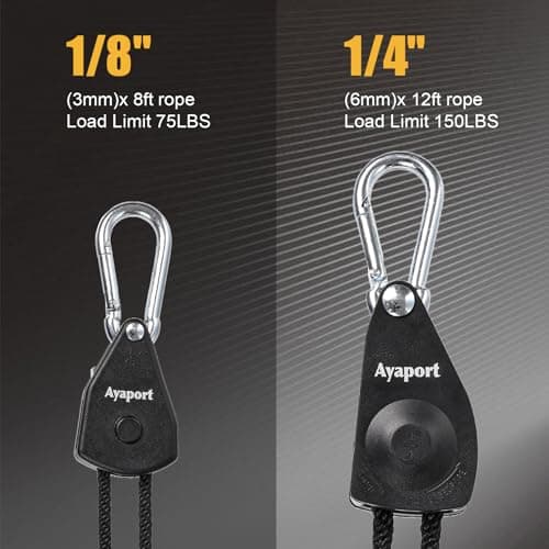 Ayaport Adjustable Rope Hanger Grow Light Hanger, 12Ft 1/8" Heavy Duty Plant Pulley Rope Tightener Ratchet Tie Down for Kayak, Tarp, Tent Tie Downs, 4 Pack — view 2