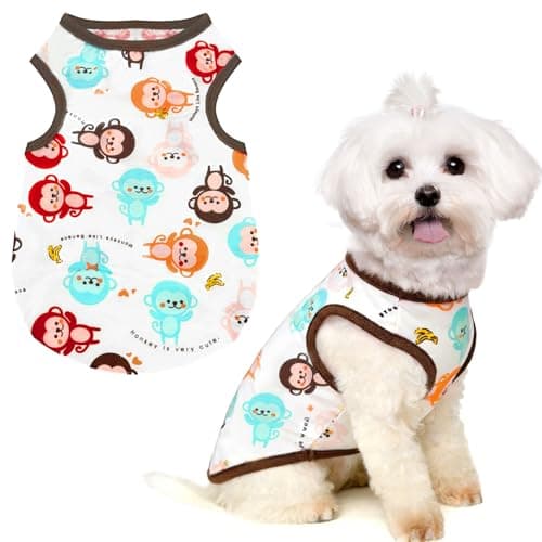PETCARE Cartoon Dog Shirts for Small Dogs Cute Dog Clothes Brown Monkey Tshirt Soft Cotton Puppy Pajamas Breathable Sleeveless Pet Tank Top Spring Summer Dogs Clothes for Chihuahua Yorkie Shih Tzu