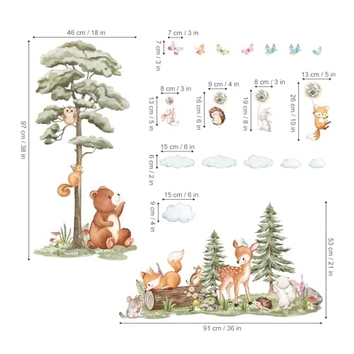 decalmile Large Forest Animals Tree Wall Decals Bear Deer Fox Woodland Wall Stickers Baby Nursery Kids Room Daycare Wall Decor — view 3