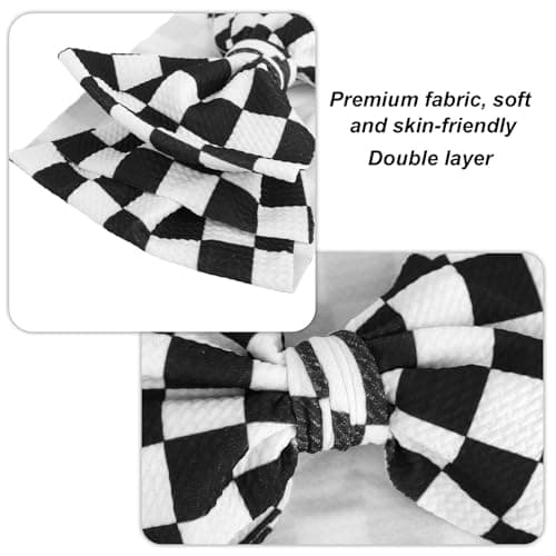 Baby Girl Checkered Headband, 7in/19cm Black and White Checkered Infants Headband Bows Racing Bowknot Themed Baby Hair Accessories Stretchy Soft Wrap for Newborn Infants Toddlers — view 3
