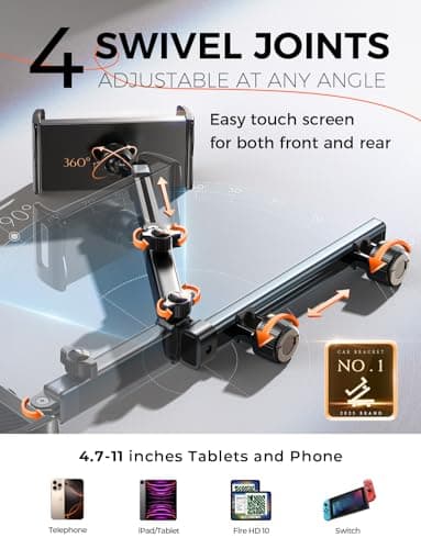 LISEN for iPad Holder Car Tablet Mount, Road Trip Essentials Toddler Kids Travel Gifts, Car Accessories for Women Interior Organizer Mens Truck 3in1 Tablet Holder for Car Camping Back Seat Headrest — view 8