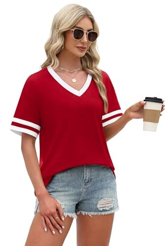Short Sleeve Shirts for Women Plus Size Fashion Clothing Workout Tops for Women Trendy Spring Oversized Tshirts Womens Tops Dressy Casual Valentine Summer Outfits Cute Womens Clothes T Red XL — view 3