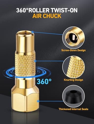 LUMITECO 2-Pack Heavy Duty Air Chuck Set,Screw On Tire Inflator Nozzle & Closed Ball Tire Chuck with 1/4" NPT Standard Quick Plug, Tire Air Chuck w/Presta Valve & Air Pump Ball Needle Set — view 5